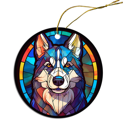 Dog Breed Christmas Ornament Stained Glass Style, "Siberian Husky"