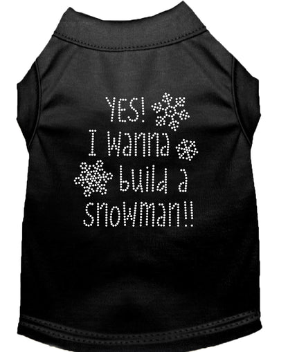 Camisa navideña para perros y gatos con diamantes de imitación, "Sí, quiero construir un muñeco de nieve"