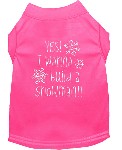 Camisa navideña para perros y gatos con diamantes de imitación, "Sí, quiero construir un muñeco de nieve"