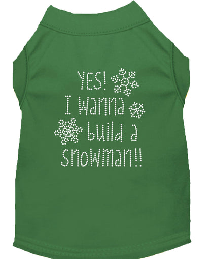 Christmas Pet Dog & Cat Shirt Rhinestone, "Yes, I Want to Build a Snowman"