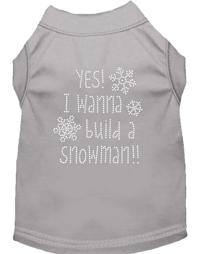 Camisa navideña para perros y gatos con diamantes de imitación, "Sí, quiero construir un muñeco de nieve"