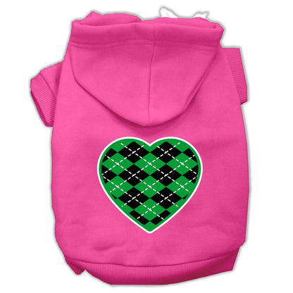 Pet Dog & Cat Hoodie Screen Printed, "Green Argyle Heart"