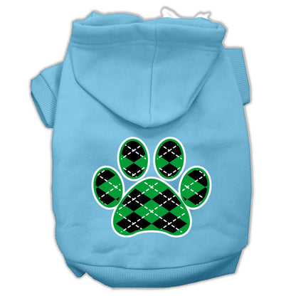 Pet Dog & Cat Hoodie Screen Printed, "Green Argyle Paw"