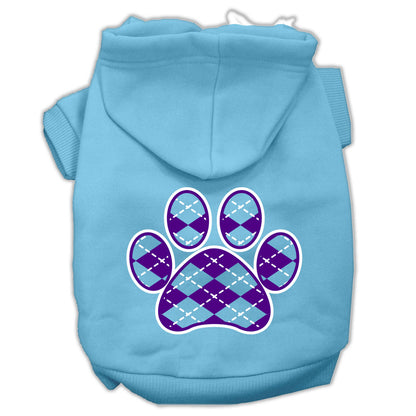 Sudadera con capucha para perros y gatos serigrafiada, "Purple Argyle Paw"