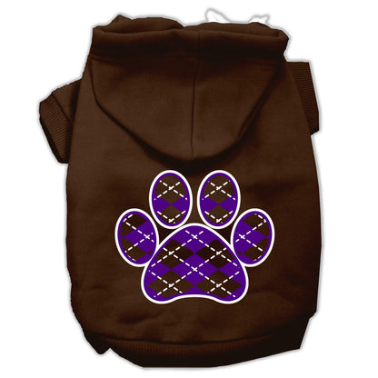 Sudadera con capucha para perros y gatos serigrafiada, "Purple Argyle Paw"