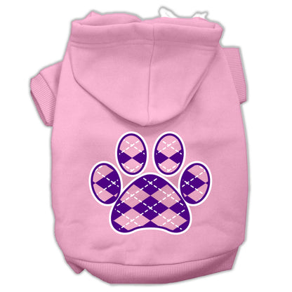 Sudadera con capucha para perros y gatos serigrafiada, "Purple Argyle Paw"