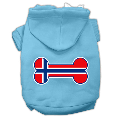 Sudadera con capucha para mascotas, perros y gatos serigrafiada, "Bandera de Noruega en forma de hueso"