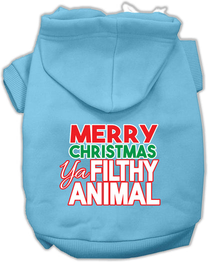 Sudadera con capucha navideña para perros y gatos serigrafiada, "Merry Christmas Ya Filthy Animal"