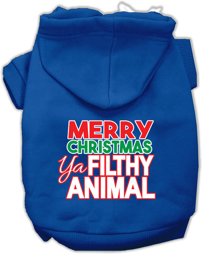 Sudadera con capucha navideña para perros y gatos serigrafiada, "Merry Christmas Ya Filthy Animal"