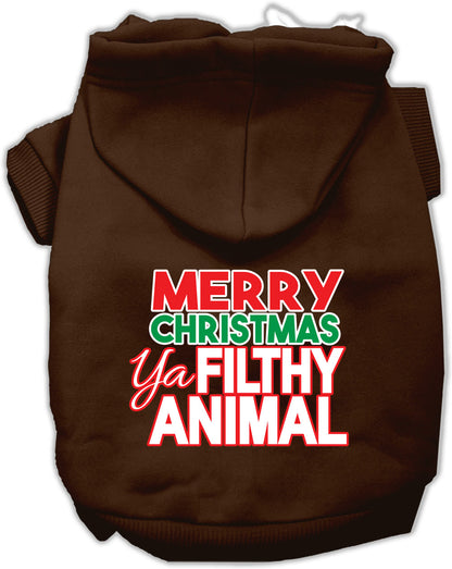 Sudadera con capucha navideña para perros y gatos serigrafiada, "Merry Christmas Ya Filthy Animal"