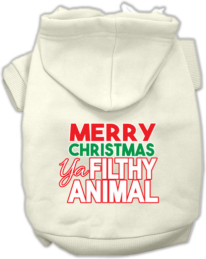 Sudadera con capucha navideña para perros y gatos serigrafiada, "Merry Christmas Ya Filthy Animal"