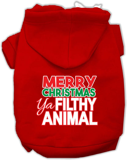 Sudadera con capucha navideña para perros y gatos serigrafiada, "Merry Christmas Ya Filthy Animal"