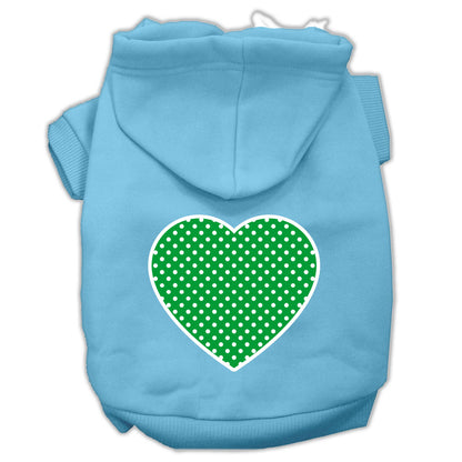 Pet Dog & Cat Hoodie Screen Printed, "Green Swiss Dots Heart"