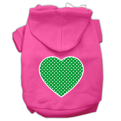 Pet Dog & Cat Hoodie Screen Printed, "Green Swiss Dots Heart"