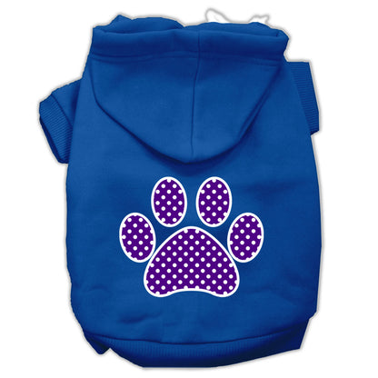 Sudadera con capucha para mascotas, perros y gatos serigrafiada, "Purple Swiss Dots Paw"