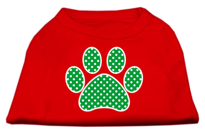 Camisa para perros y gatos con estampado serigrafiado, "Swiss Dot Green Paw"