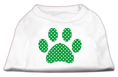 Camisa para perros y gatos con estampado serigrafiado, "Swiss Dot Green Paw"