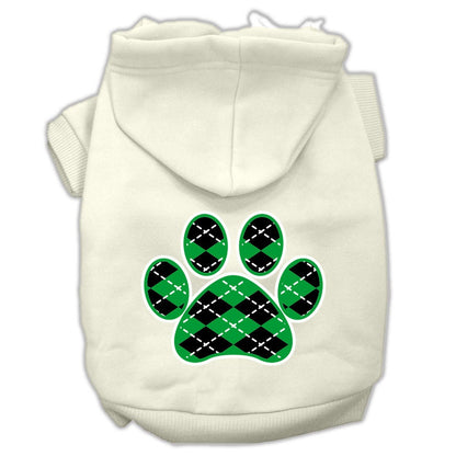 Pet Dog & Cat Hoodie Screen Printed, "Green Argyle Paw"