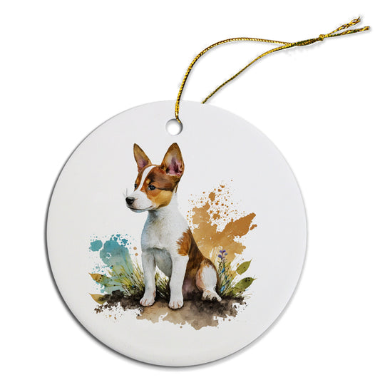 Dog Breed Specific Round Christmas Ornament, "Basenji"