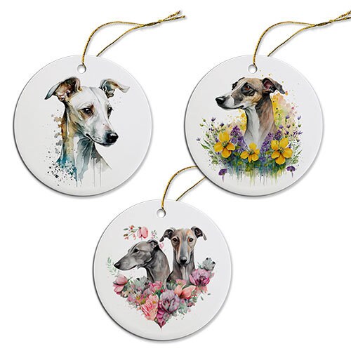 Dog Breed Specific Round Christmas Ornament, &quot;Greyhound&quot;