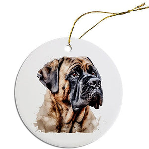 Dog Breed Specific Round Christmas Ornament, "Mastiff"