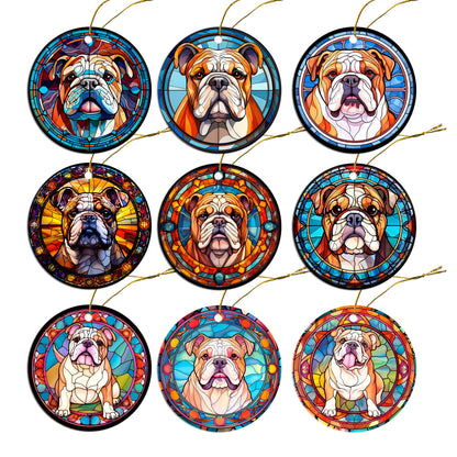 Dog Breed Christmas Ornament Stained Glass Style, &quot;Bulldog&quot;