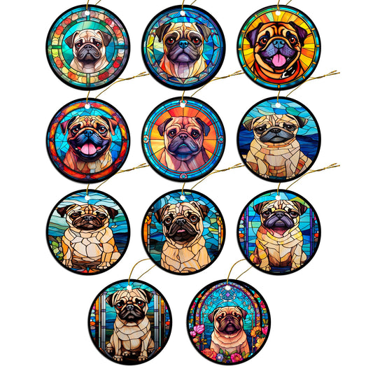 Dog Breed Christmas Ornament Stained Glass Style, &quot;Pug&quot;