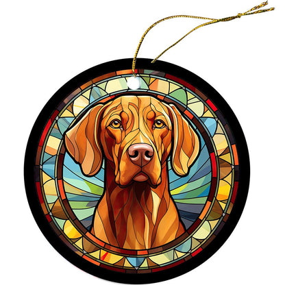 Dog Breed Christmas Ornament Stained Glass Style, "Vizsla"