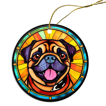 Dog Breed Christmas Ornament Stained Glass Style, "Pug"