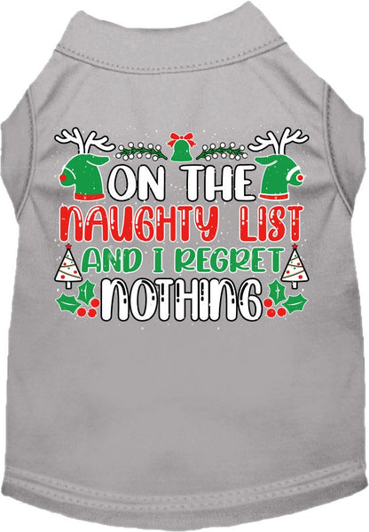 Christmas Pet Dog & Cat Shirt Screen Printed, "On The Naughty List And I Regret Nothing"