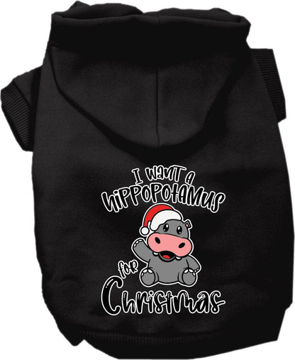 Christmas Pet, Dog & Cat Hoodie Screen Printed, "I Want A Hippopotamus For Christmas"