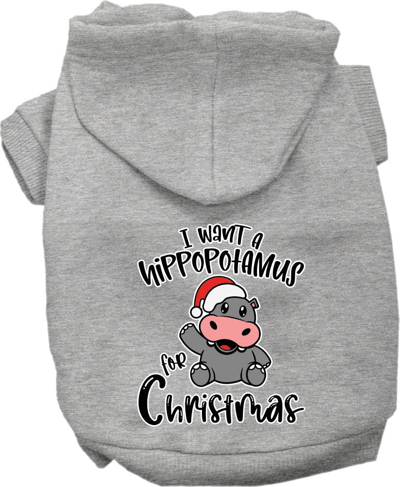 Christmas Pet, Dog & Cat Hoodie Screen Printed, "I Want A Hippopotamus For Christmas"