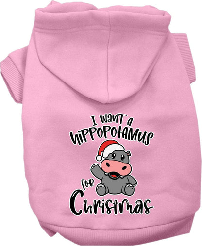 Christmas Pet, Dog & Cat Hoodie Screen Printed, "I Want A Hippopotamus For Christmas"