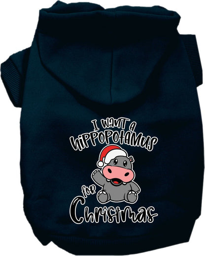 Christmas Pet, Dog & Cat Hoodie Screen Printed, "I Want A Hippopotamus For Christmas"