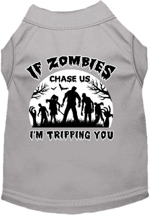 Halloween Pet Dog & Cat Shirt Screen Printed, "If Zombies Chase Us, I'm Tripping You"