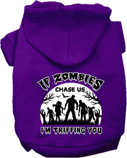 Halloween Pet, Dog & Cat Hoodie Screen Printed, "If Zombies Chase Us, I'm Tripping You"