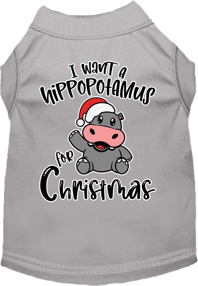 Christmas Pet Dog & Cat Shirt Screen Printed, "I Want A Hippopotamus For Christmas"