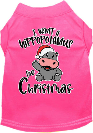 Christmas Pet Dog & Cat Shirt Screen Printed, "I Want A Hippopotamus For Christmas"