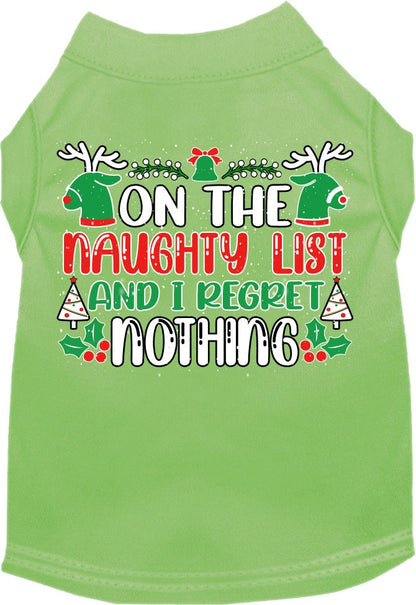 Christmas Pet Dog & Cat Shirt Screen Printed, "On The Naughty List And I Regret Nothing"