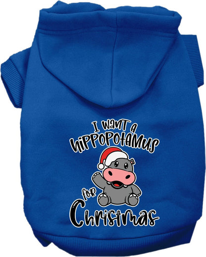 Christmas Pet, Dog & Cat Hoodie Screen Printed, "I Want A Hippopotamus For Christmas"