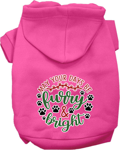 Christmas Pet, Dog and Cat Hoodie Screen Printed, "Furry & Bright"