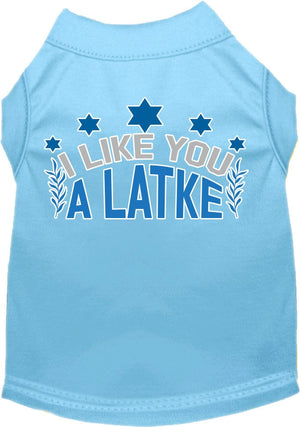 Hanukkah Pet Dog and Cat Shirt Screen Printed, "I Like You A Latke"