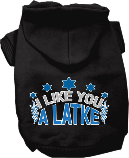 Hanukkah Pet, Dog and Cat Hoodie Screen Printed, "I Like You A Latke"