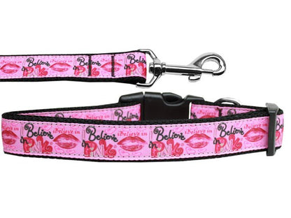 Pet Dog & Cat Nylon Collar or Leash, &quot;Believe in Pink&quot;