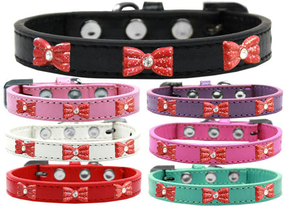 Dog, Puppy & Pet Widget Fashion Collar, &quot;Red Glitter Bow&quot;