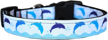 Pet Dog & Cat Nylon Collar or Leash, "Blue Dolphins"