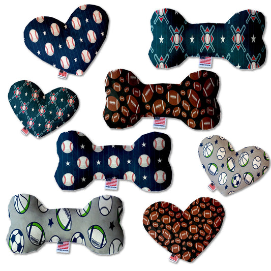 Pet and Dog Canvas or Plush Heart or Bone Toy, "Sports Fan Group" (Available in different sizes, and 4 different pattern options!)