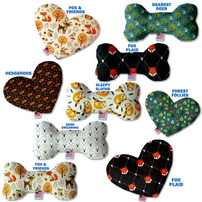 Pet and Dog Canvas or Plush Heart or Bone Toy, "Forest Friends Group" (Available in different sizes, and 7 different pattern options!)