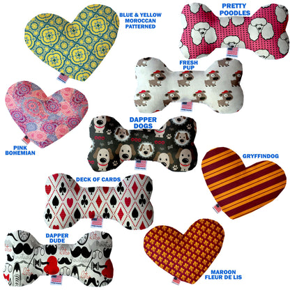 Pet and Dog Canvas or Plush Heart or Bone Toy, "Dapper Dogs Group" (Available in different sizes, and 9 different pattern options!)