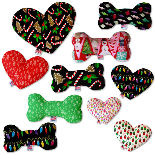 Christmas Pet and Dog Canvas or Plush Heart or Bone Toy, "Candy Cane Lane Group" (Available in different sizes and 8 different patterns!)